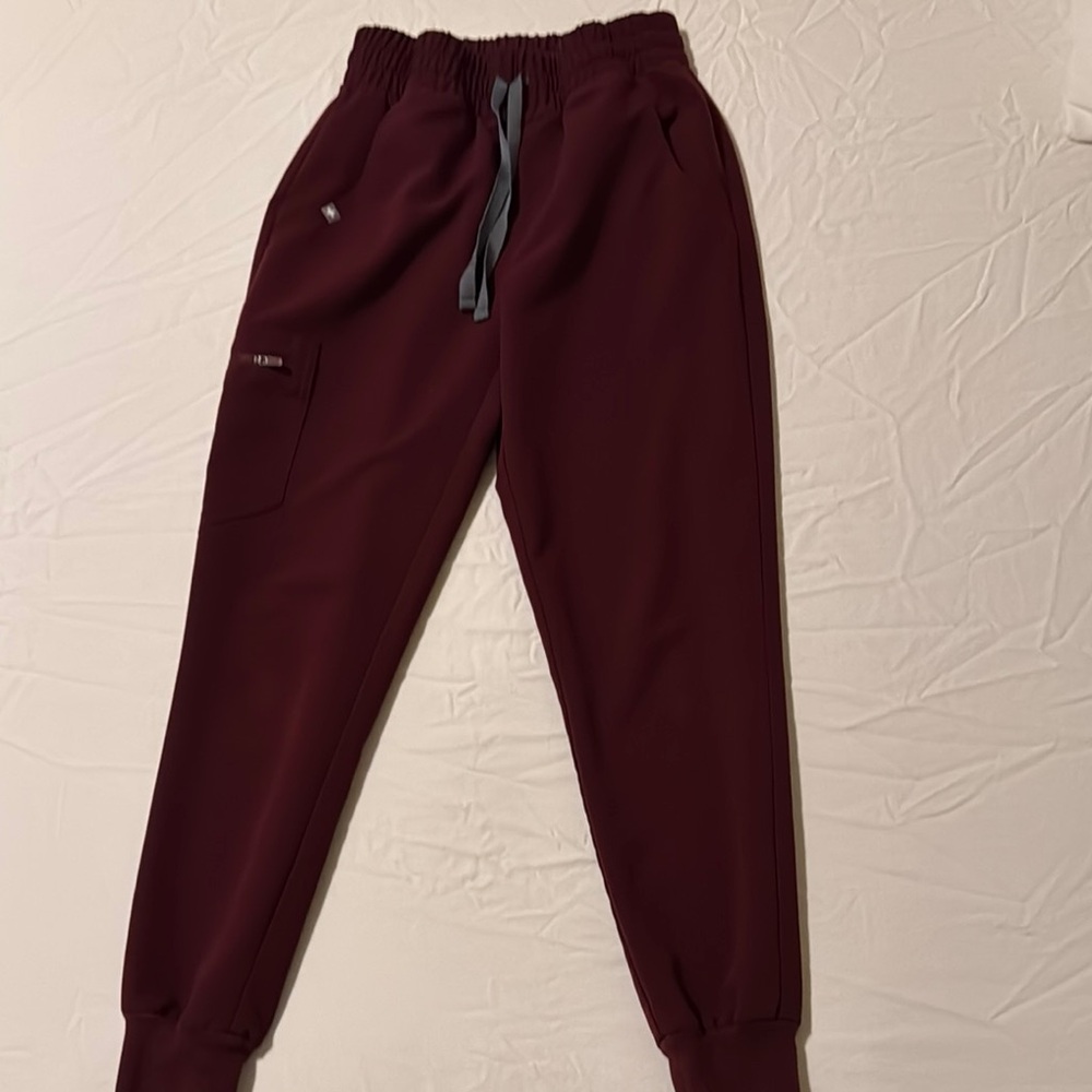 Figs Burgundy Zamora High Waisted Jogger Scrub Pants